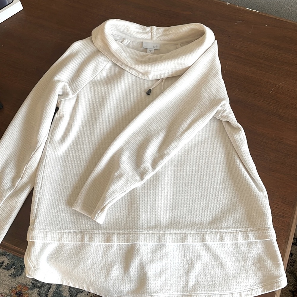 J Jill Foldover Neck Knit Sweater Cream S